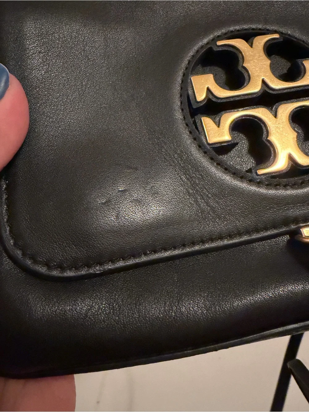 Tory Burch Black Leather Crossbody with Gold Logo Medallion